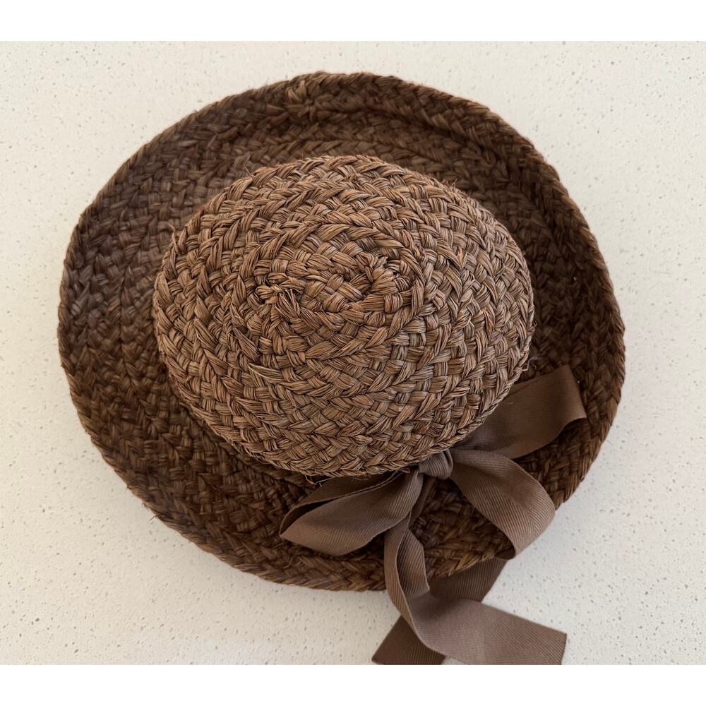 Helen Kaminski Newport Raffia Braid Boater Sun Hat Size 57 Nougat Brown Bow - Picture 4 of 6